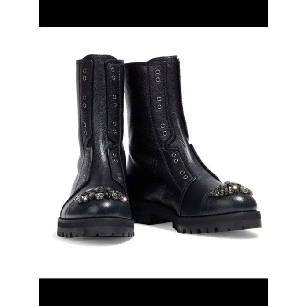 Jimmy Choo shoes Hatcher Crystal-Embellished Combat calf Boots block heels